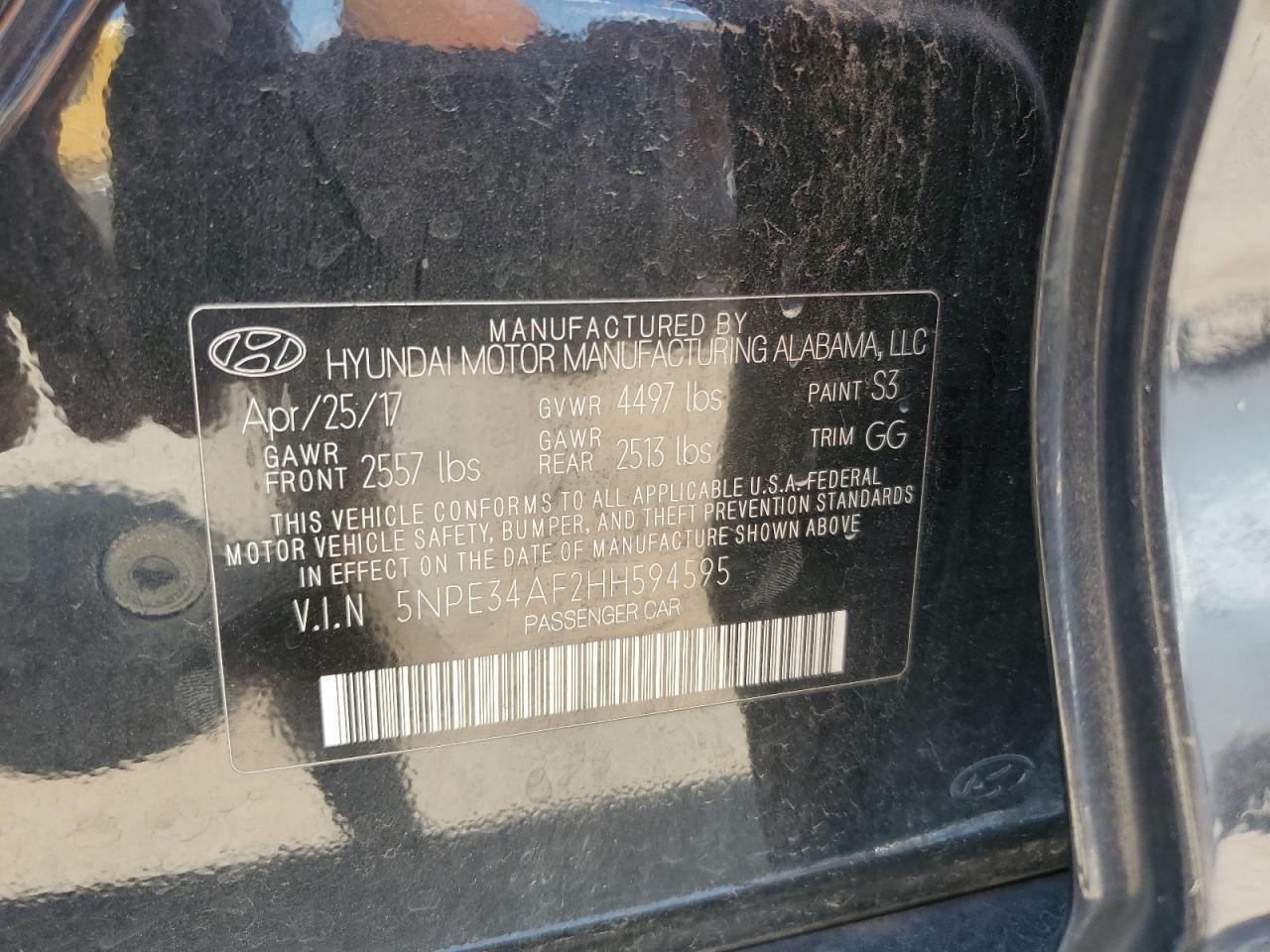 5NPE34AF2HH594595 2017 Hyundai Sonata Sport