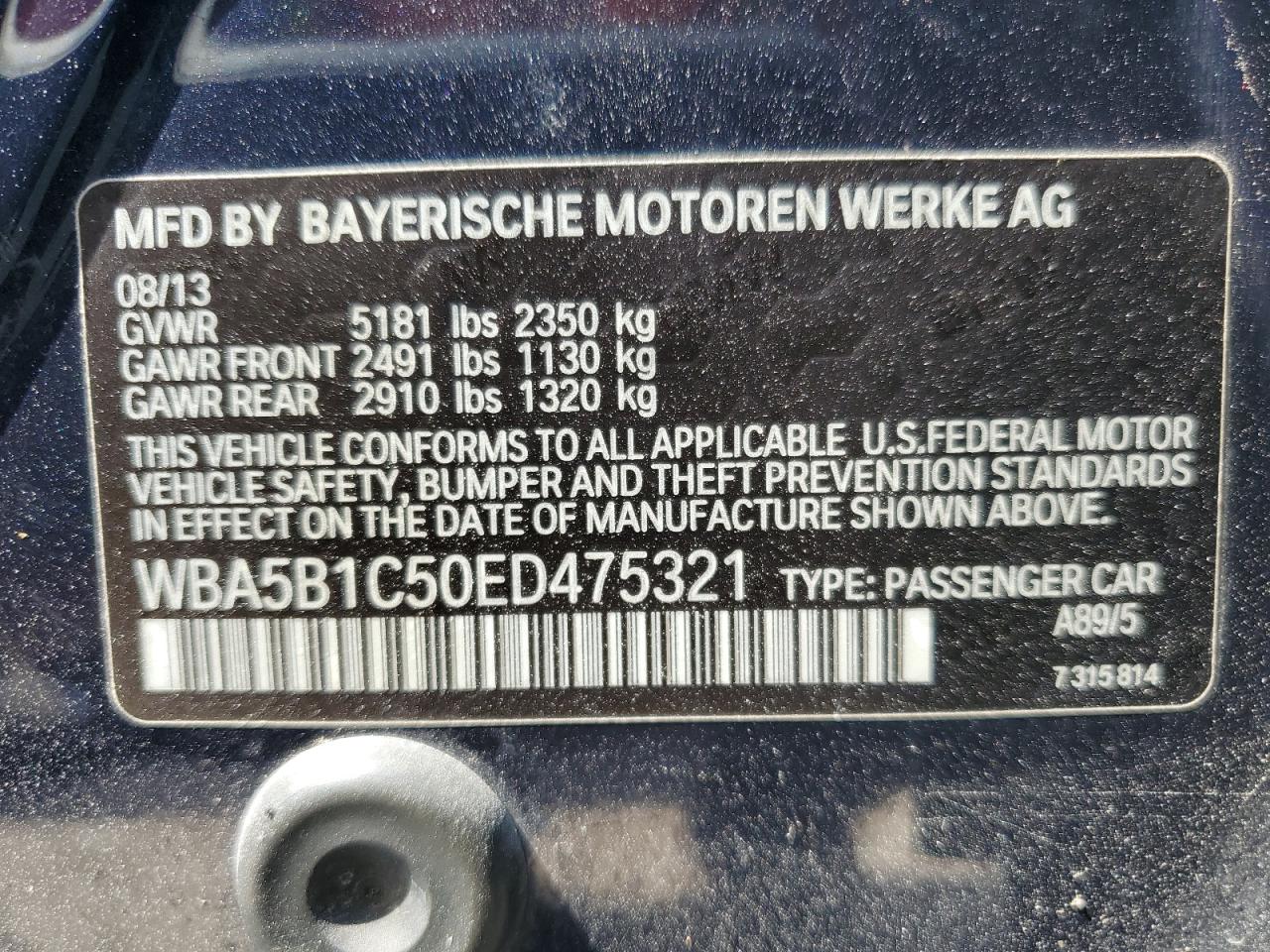 WBA5B1C50ED475321 2014 BMW 535 I