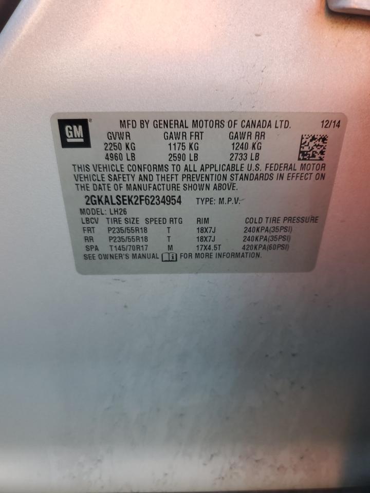 2015 GMC Terrain Slt VIN: 2GKALSEK2F6234954 Lot: 66317674