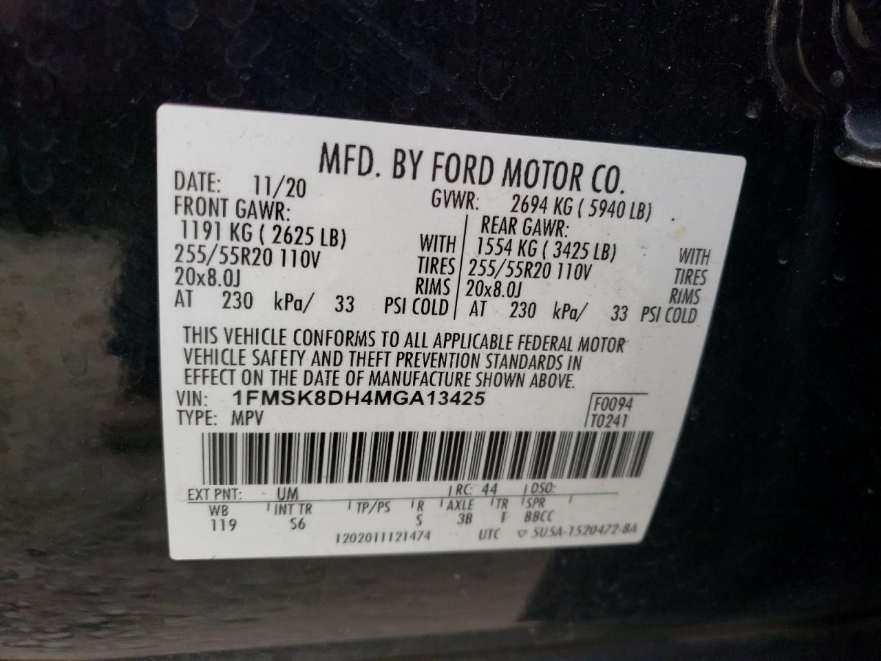 2021 Ford Explorer Xlt VIN: 1FMSK8DH4MGA13425 Lot: 67315354