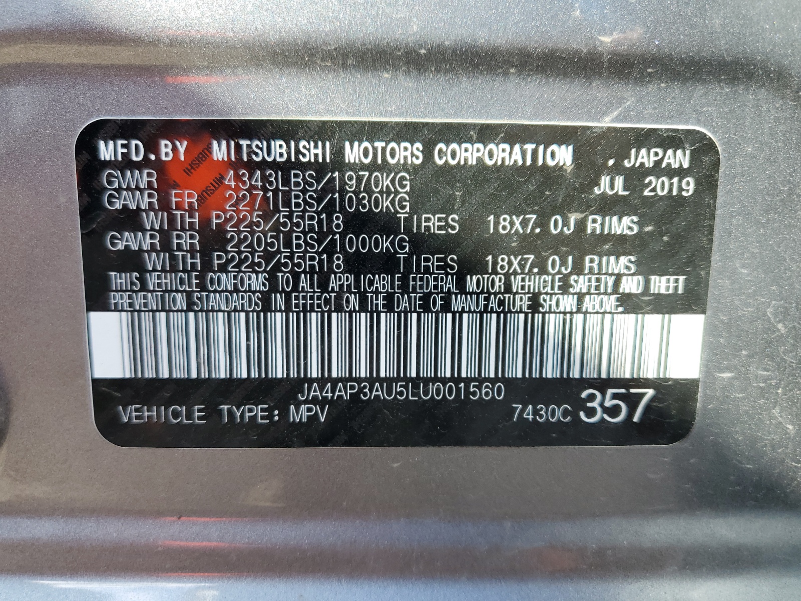 JA4AP3AU5LU001560 2020 Mitsubishi Outlander Sport Es