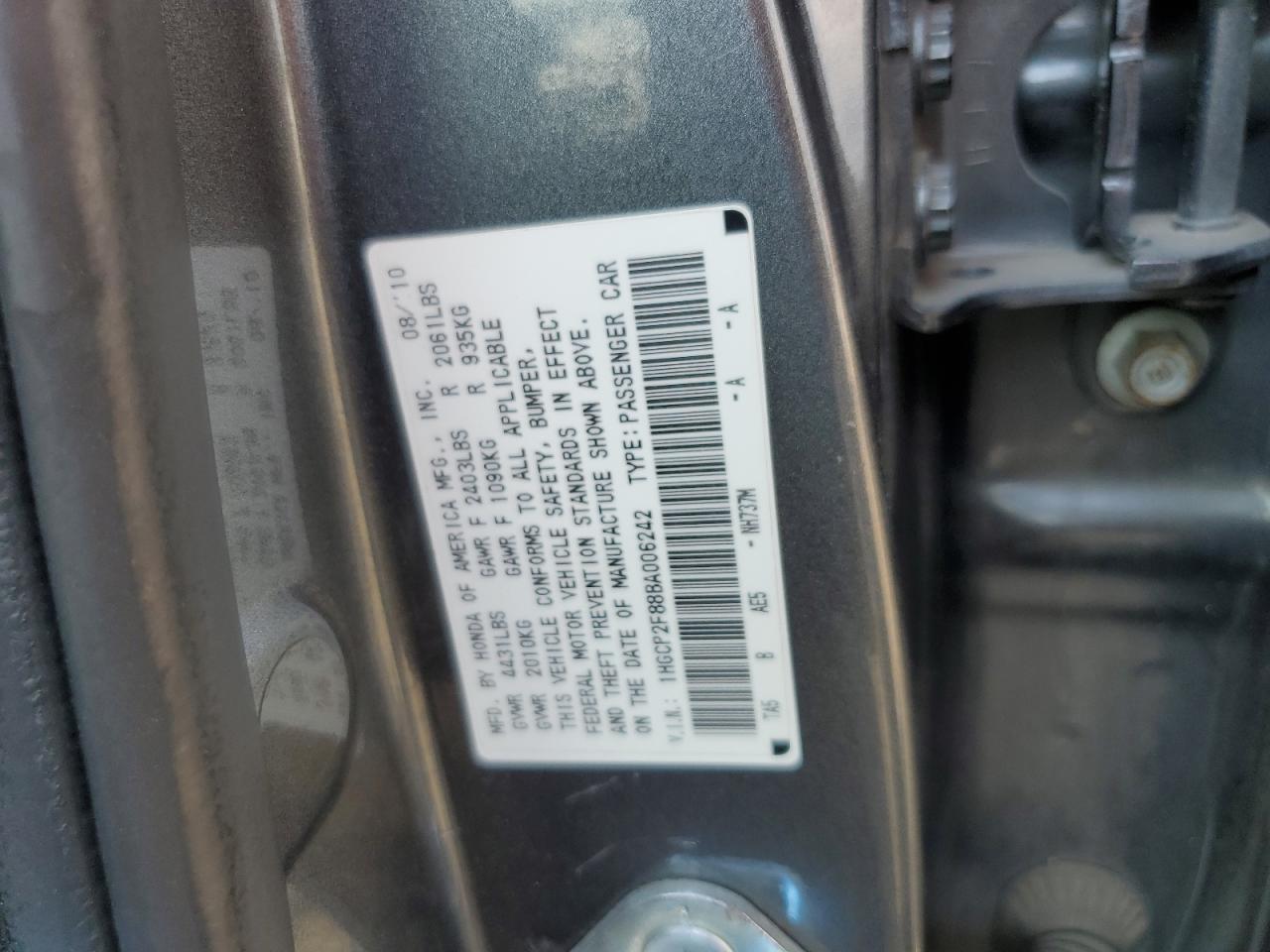 2011 Honda Accord Exl VIN: 1HGCP2F88BA006242 Lot: 69797184