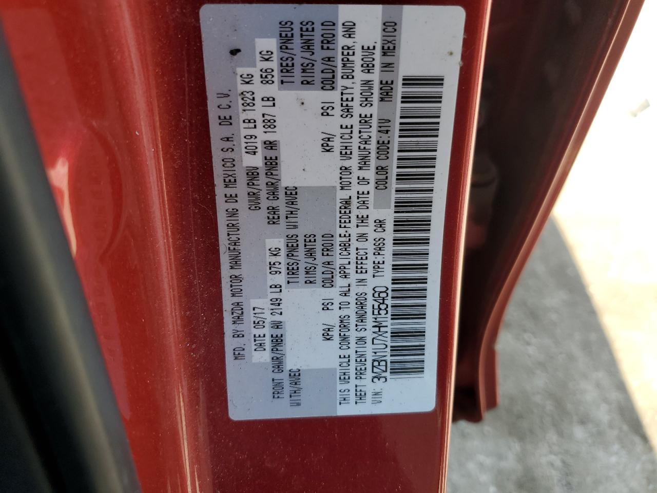 2017 Mazda 3 Sport VIN: 3MZBN1U7XHM155460 Lot: 65216714