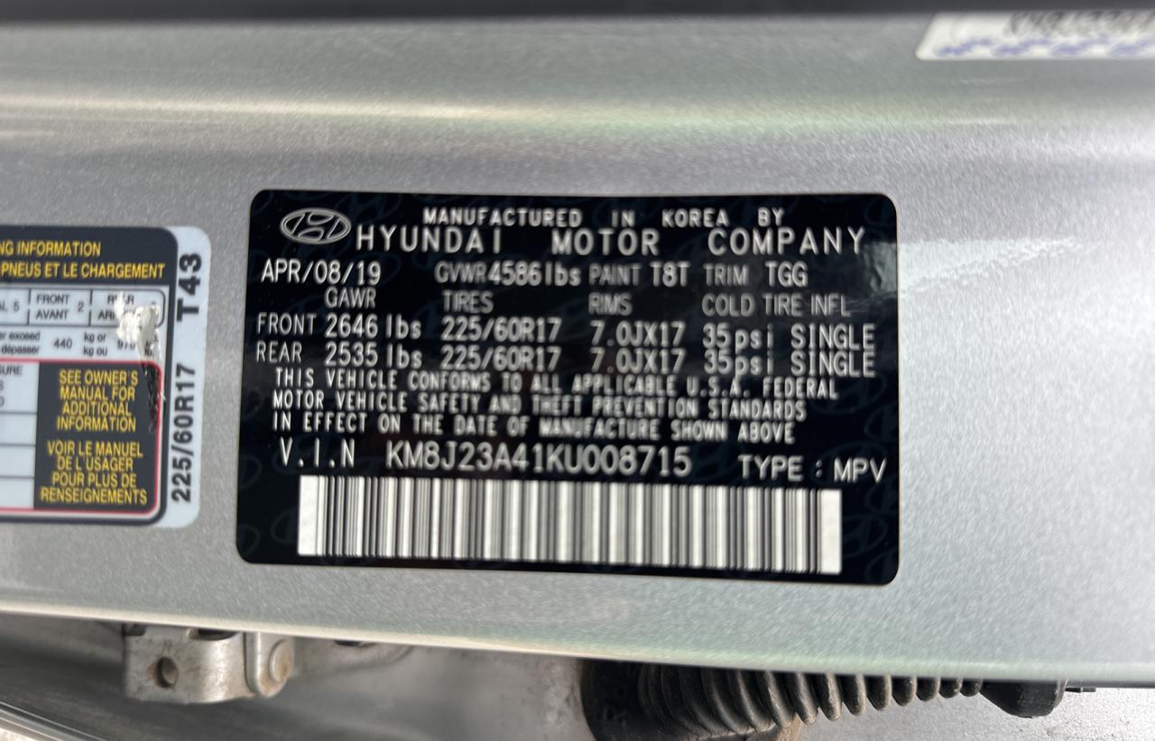 2019 Hyundai Tucson Se VIN: KM8J23A41KU008715 Lot: 70080274