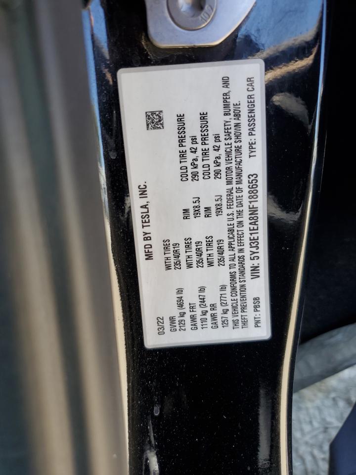 5YJ3E1EA8NF188653 2022 Tesla Model 3