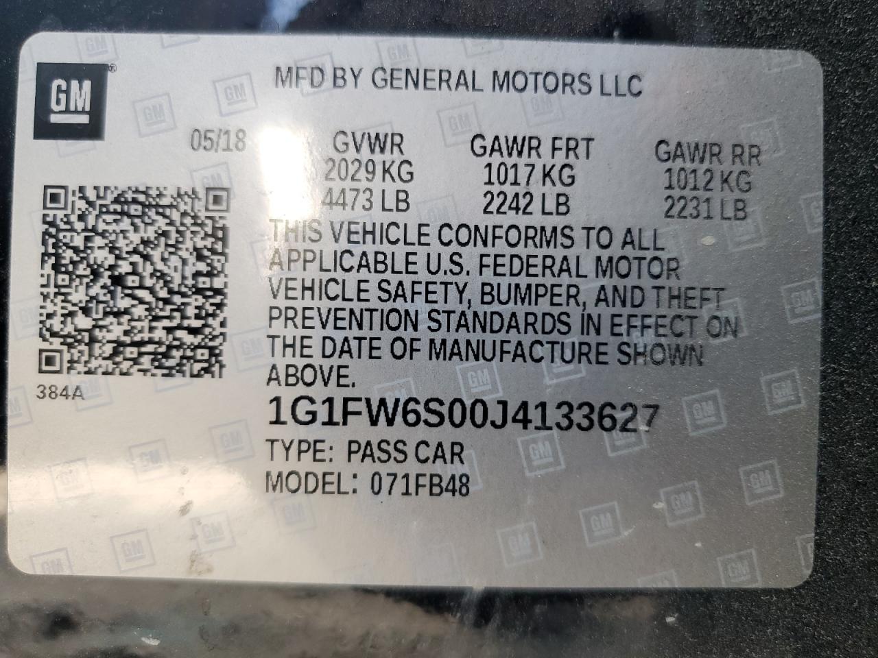 2018 Chevrolet Bolt Ev Lt VIN: 1G1FW6S00J4133627 Lot: 68180184