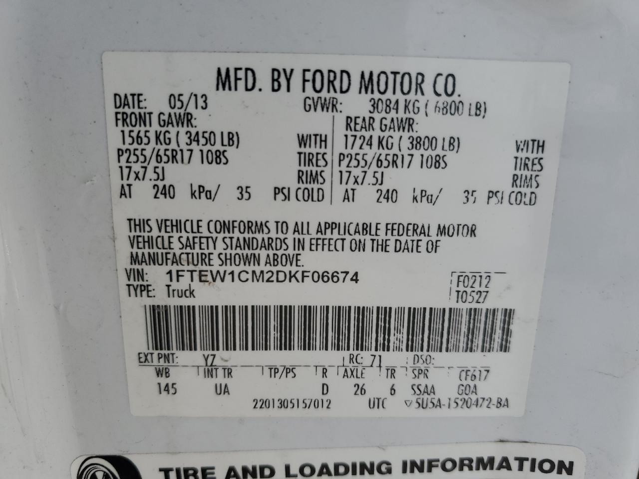 1FTEW1CM2DKF06674 2013 Ford F150 Supercrew