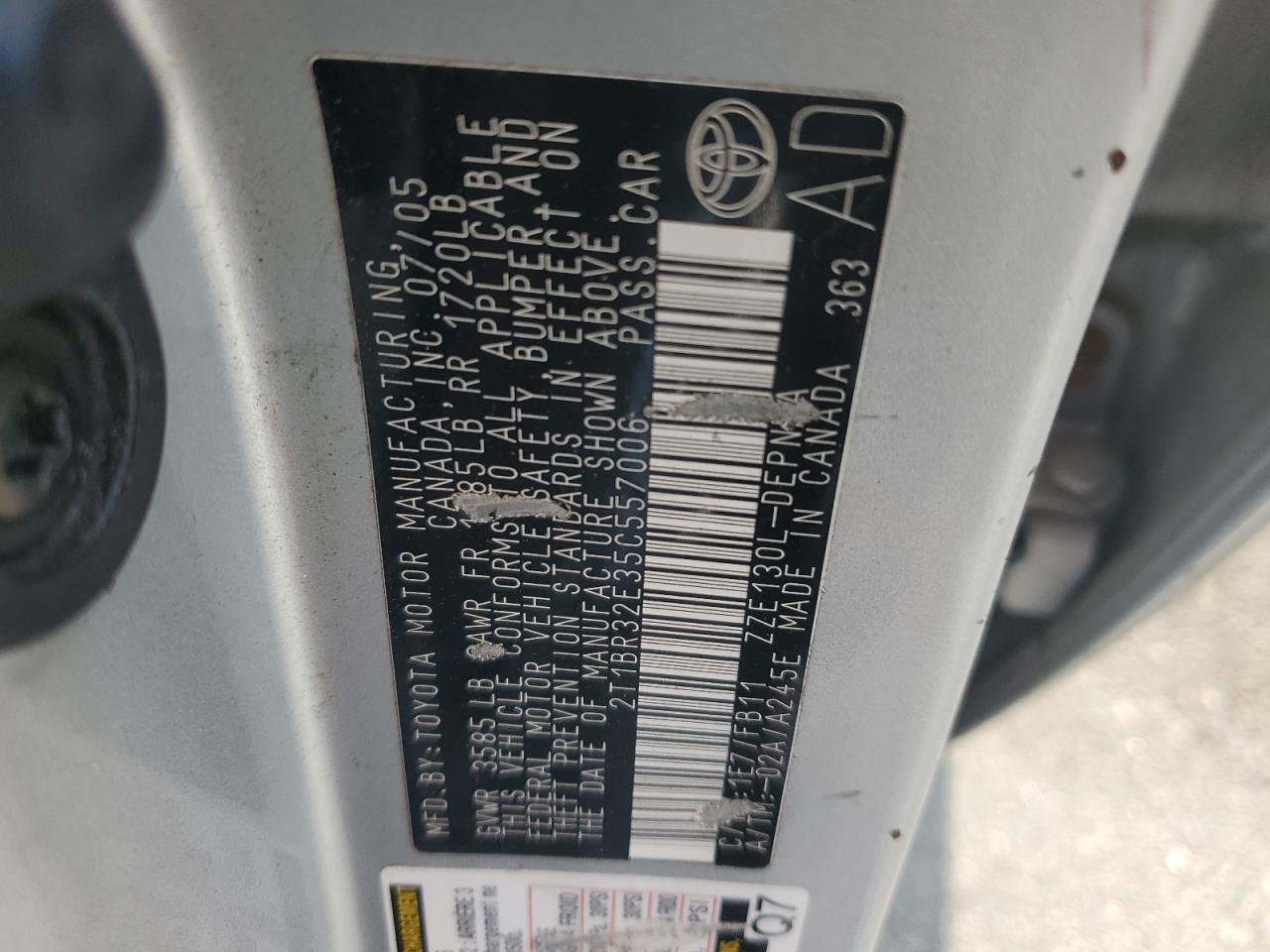 2005 Toyota Corolla Ce VIN: 2T1BR32E35C557006 Lot: 68499074