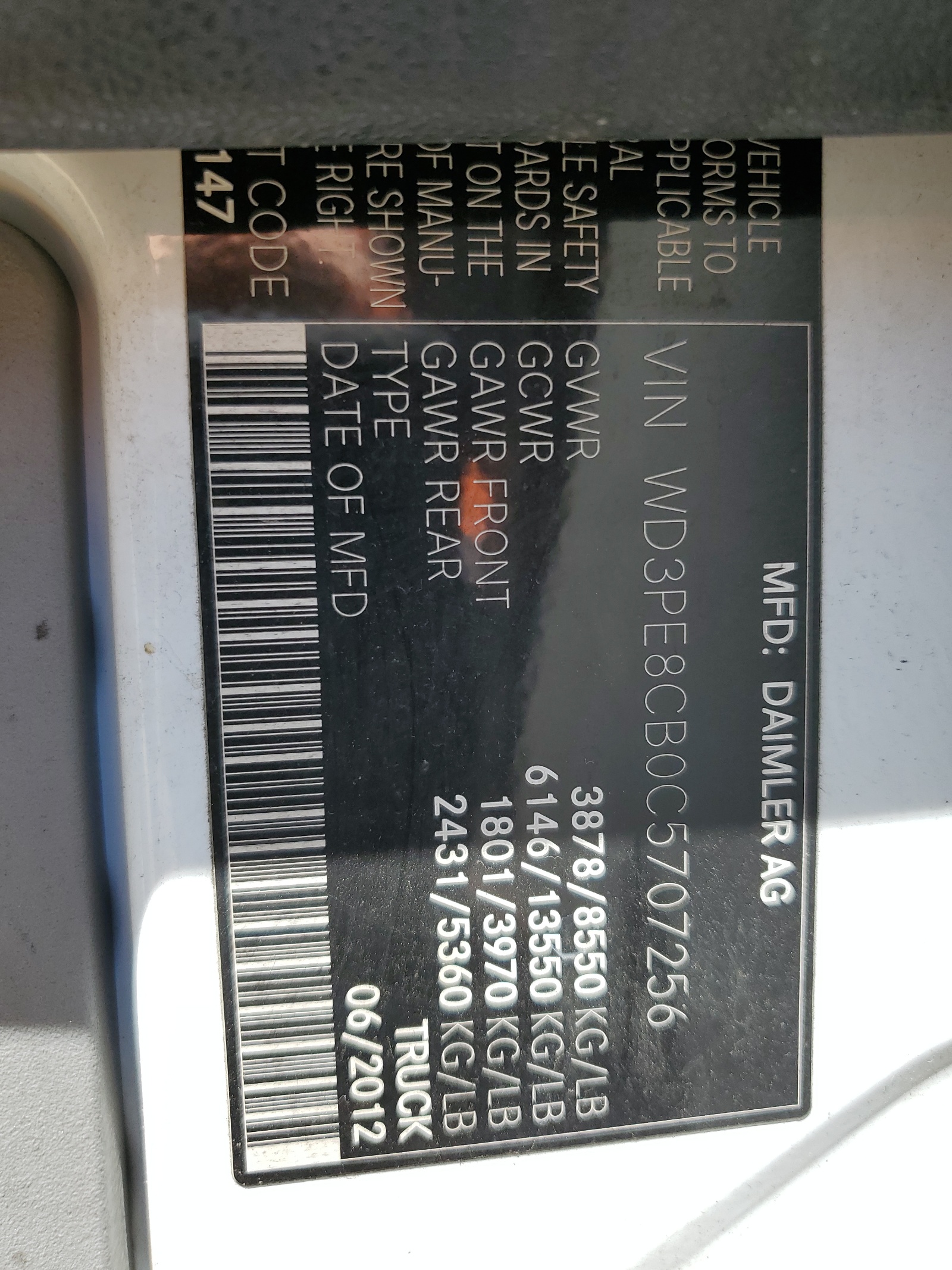 WD3PE8CB0C5707256 2012 Mercedes-Benz Sprinter 2500