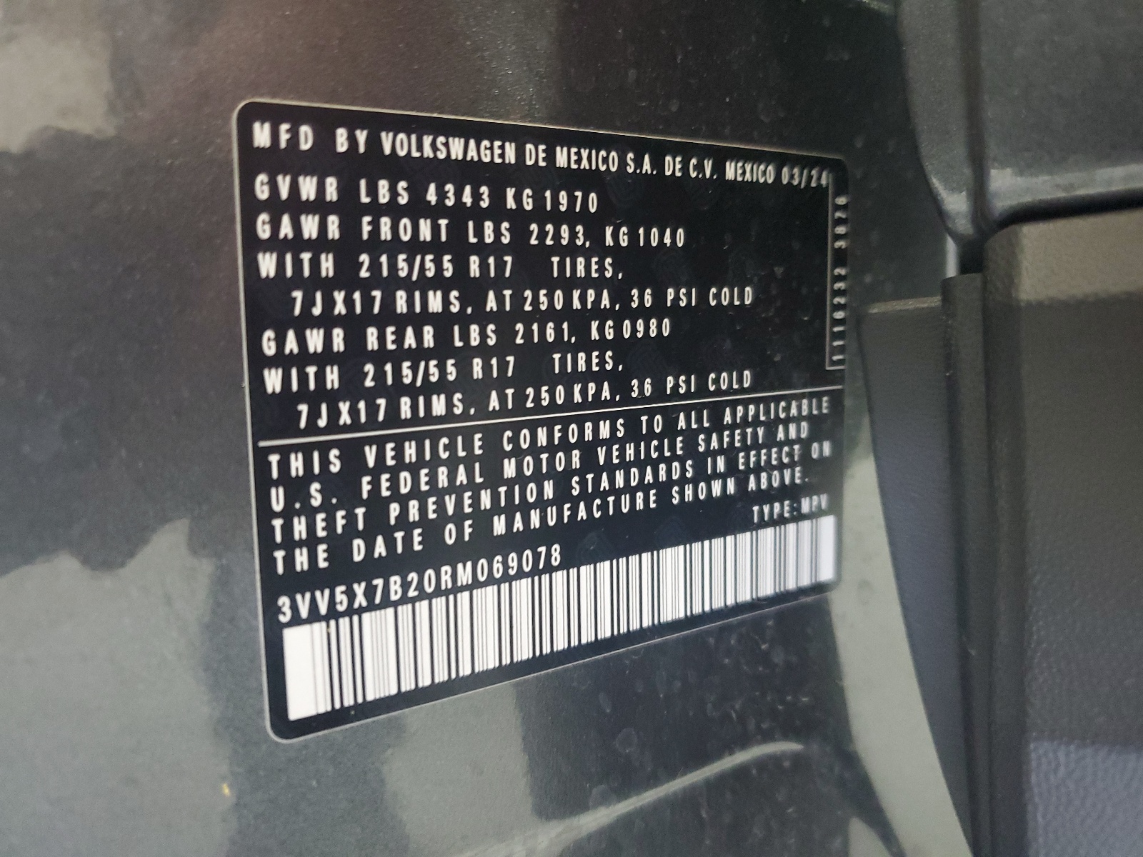 3VV5X7B20RM069078 2024 Volkswagen Taos S