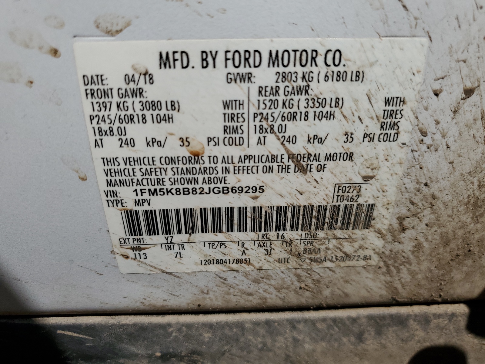 1FM5K8B82JGB69295 2018 Ford Explorer