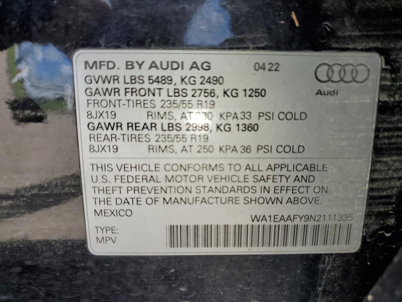 2022 Audi Q5 Premium Plus 45 VIN: WA1EAAFY9N2111335 Lot: 68470024