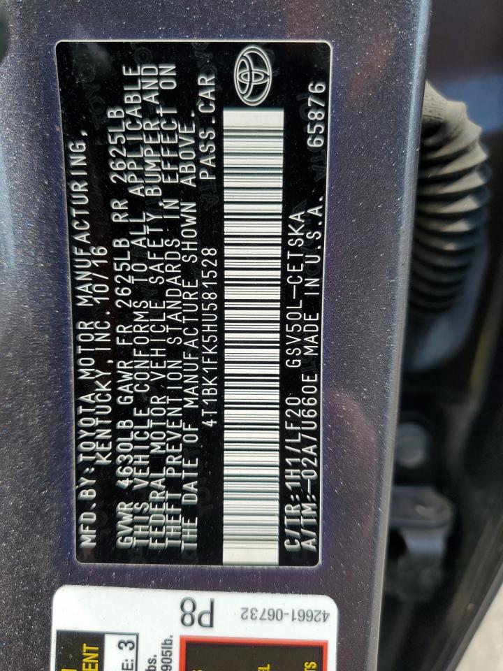 4T1BK1FK5HU581528 2017 TOYOTA CAMRY - Image 12