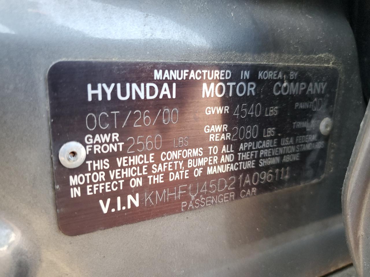 KMHFU45D21A096111 2001 Hyundai Xg 300