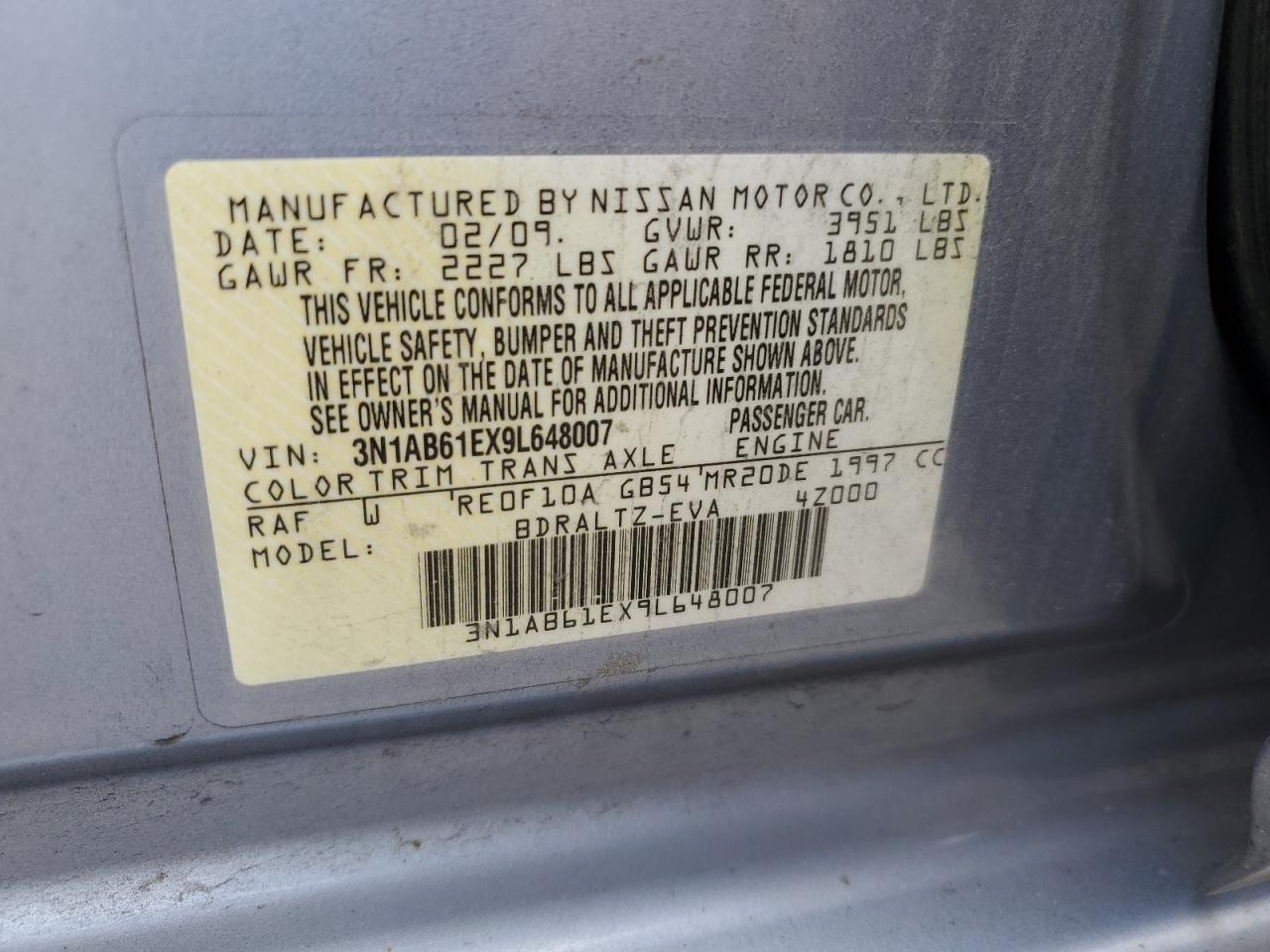 2009 Nissan Sentra 2.0 VIN: 3N1AB61EX9L648007 Lot: 68989474