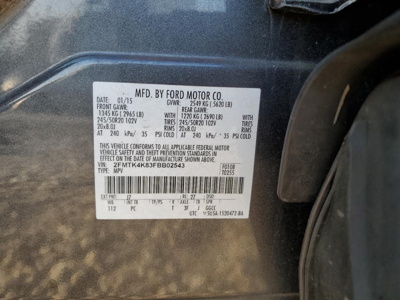 2FMTK4K83FBB02543 2015 Ford Edge Titanium