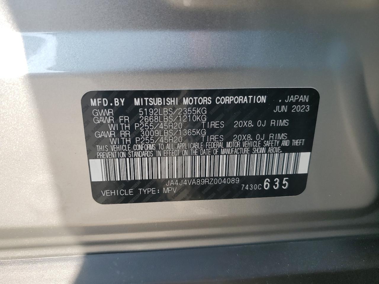 JA4J4VA89RZ004089 2024 Mitsubishi Outlander Se