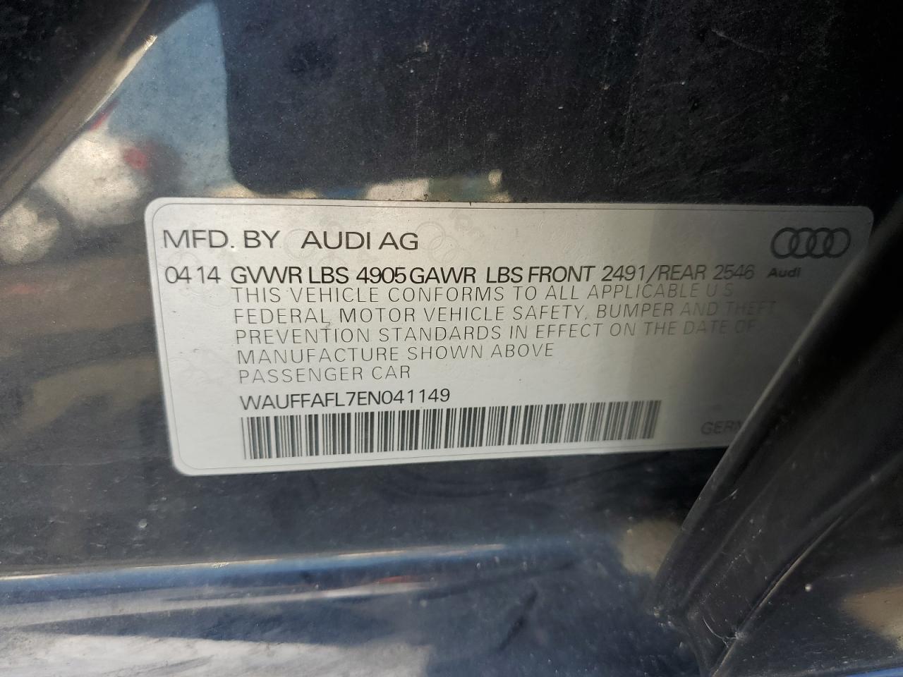 2014 Audi A4 Premium Plus VIN: WAUFFAFL7EN041149 Lot: 65984014