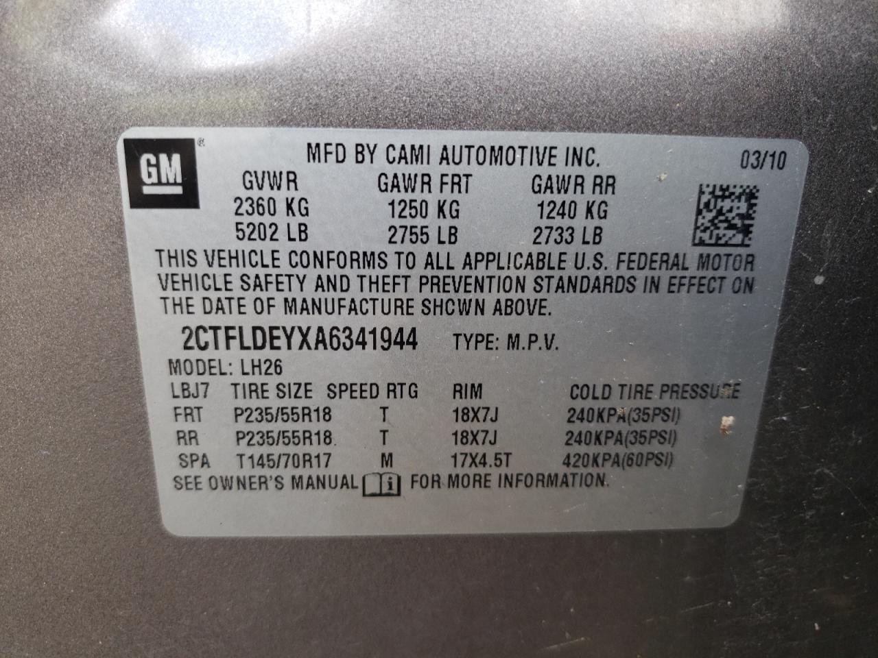 2CTFLDEYXA6341944 2010 GMC Terrain Sle