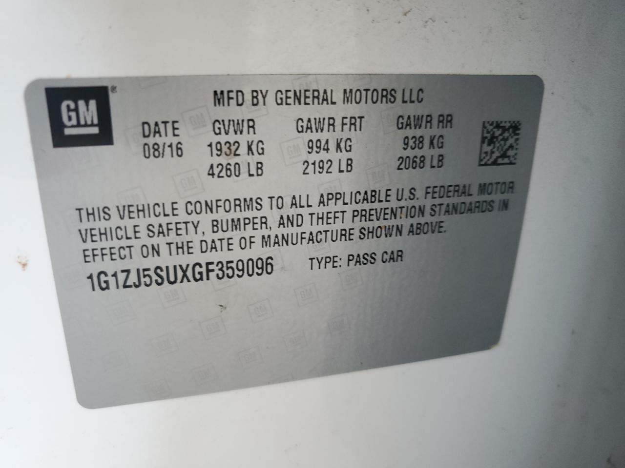 1G1ZJ5SUXGF359096 2016 CHEVROLET MALIBU - Image 12