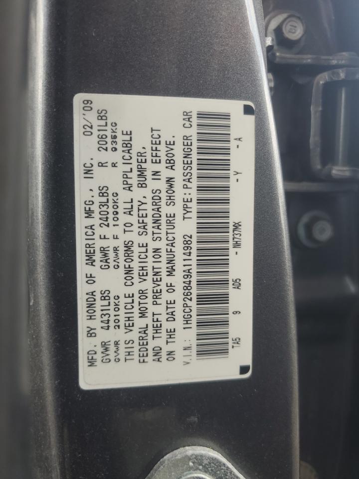 2009 Honda Accord Exl VIN: 1HGCP26849A114982 Lot: 66901884