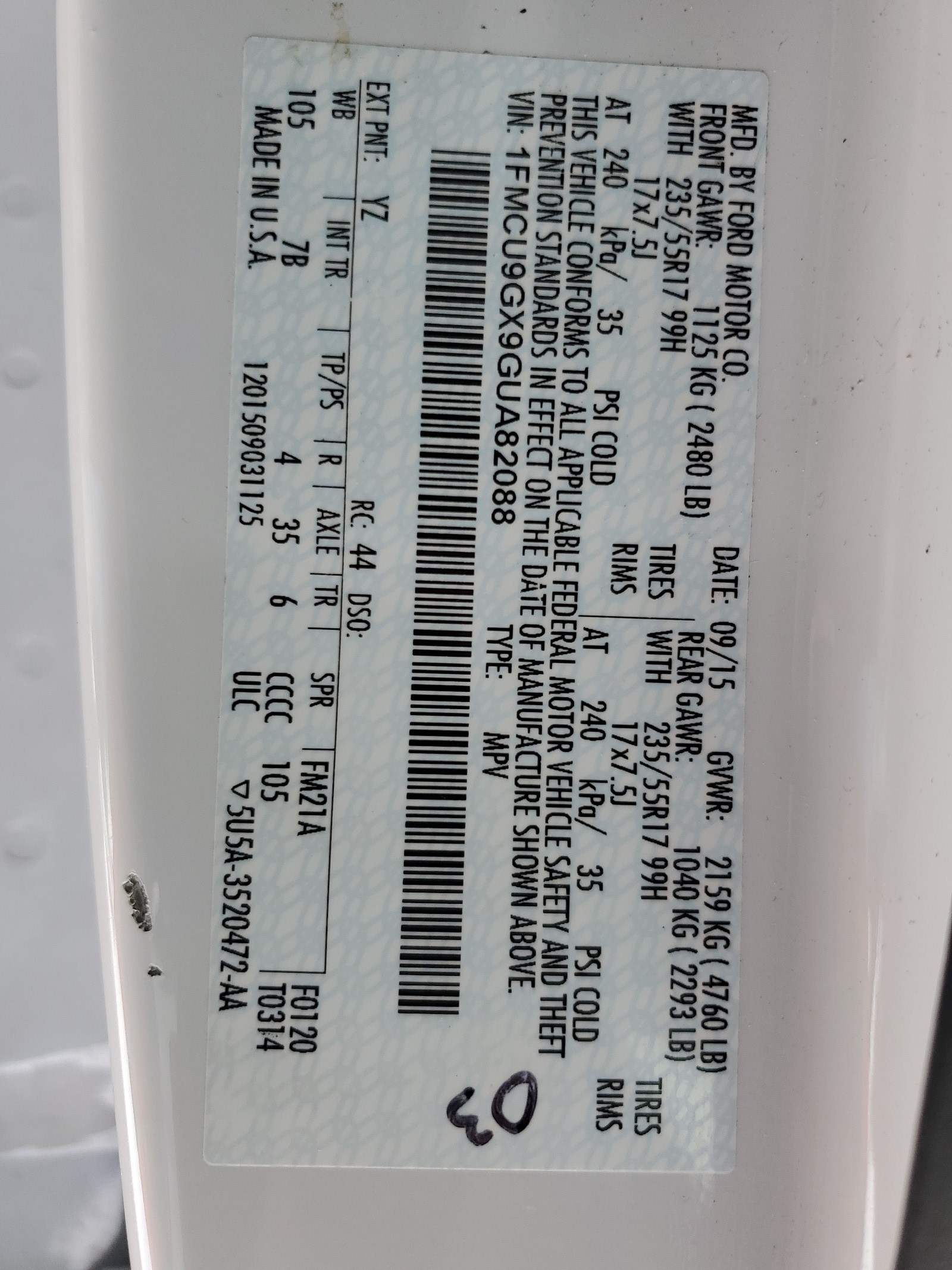 1FMCU9GX9GUA82088 2016 Ford Escape Se