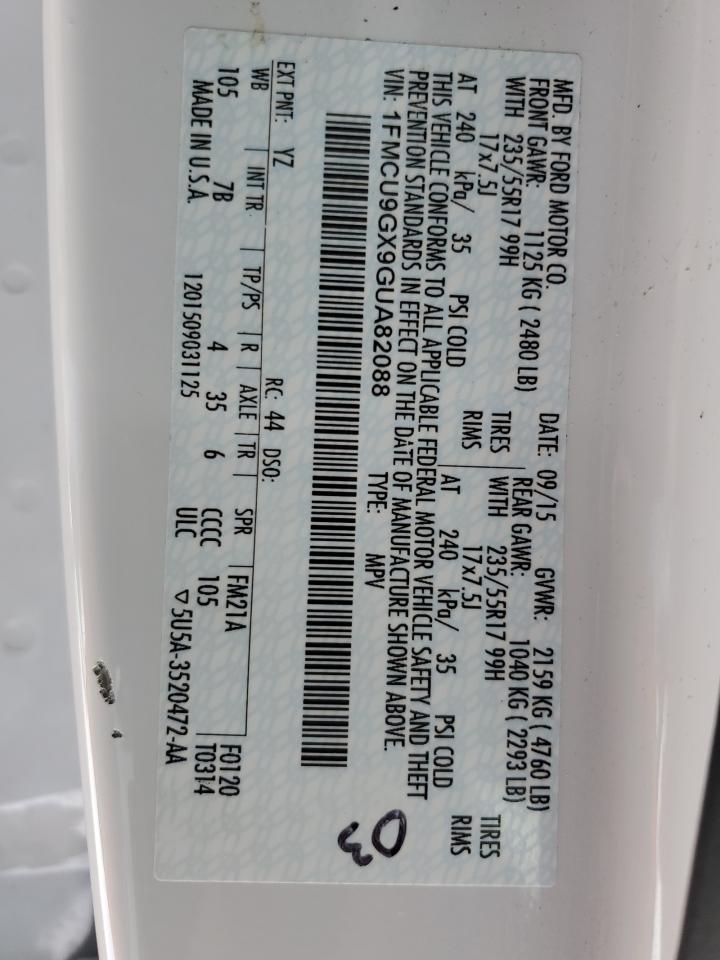 2016 Ford Escape Se VIN: 1FMCU9GX9GUA82088 Lot: 66286214