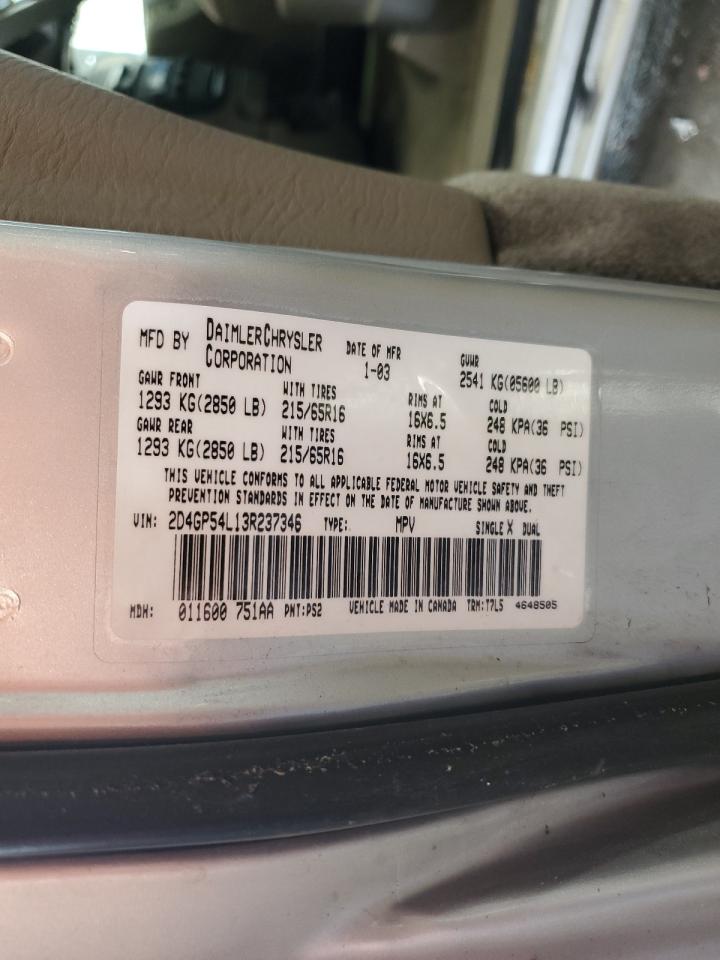 2003 Dodge Grand Caravan Es VIN: 2D4GP54L13R237346 Lot: 68279534