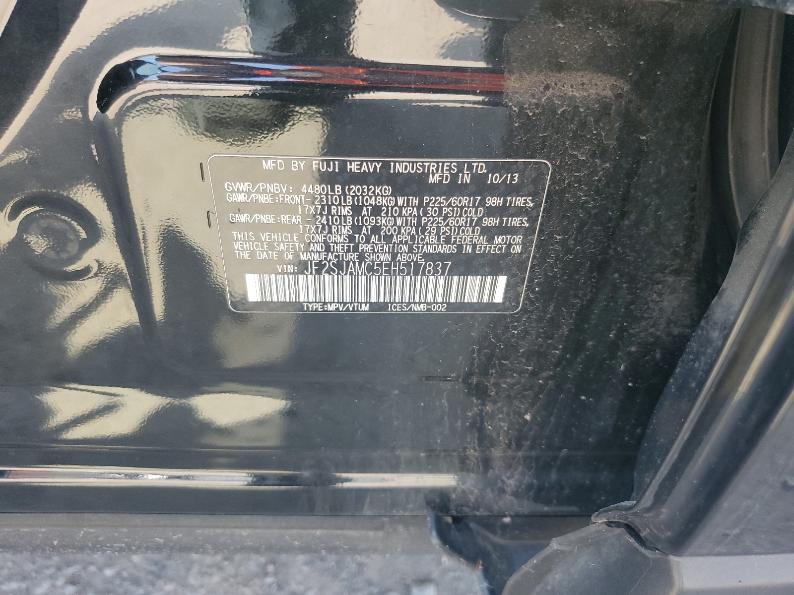 JF2SJAMC5EH517837 2014 Subaru Forester 2.5I Touring