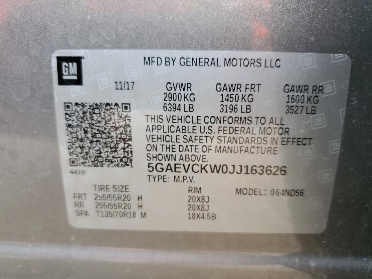 5GAEVCKW0JJ163626 2018 Buick Enclave Avenir