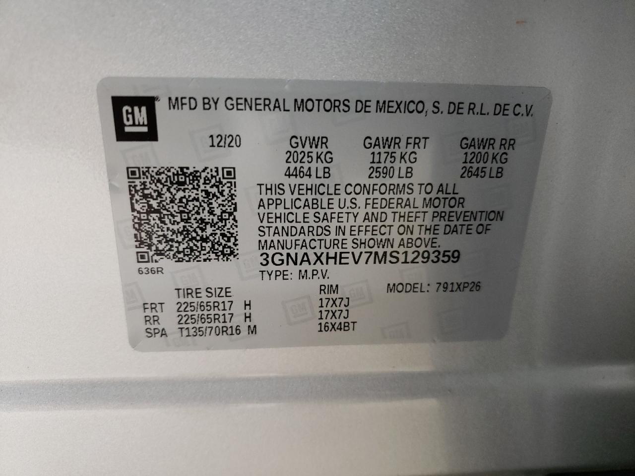 3GNAXHEV7MS129359 2021 CHEVROLET EQUINOX - Image 13