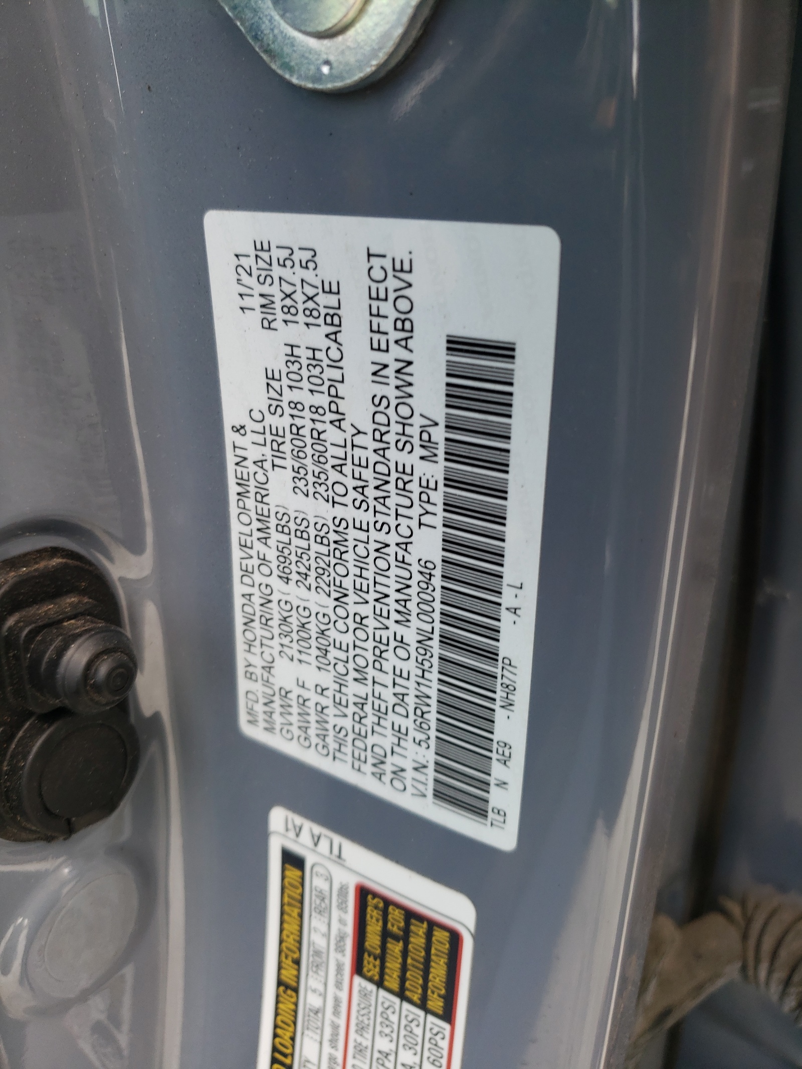 5J6RW1H59NL000946 2022 Honda Cr-V Ex