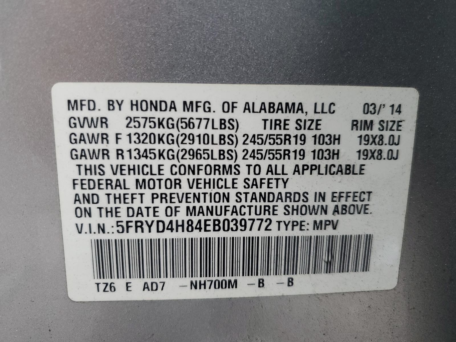 5FRYD4H84EB039772 2014 Acura Mdx Advance