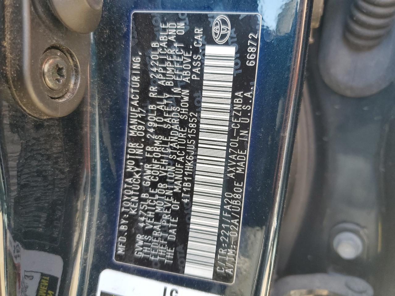 4T1B11HK6JU515852 2018 TOYOTA CAMRY - Image 12