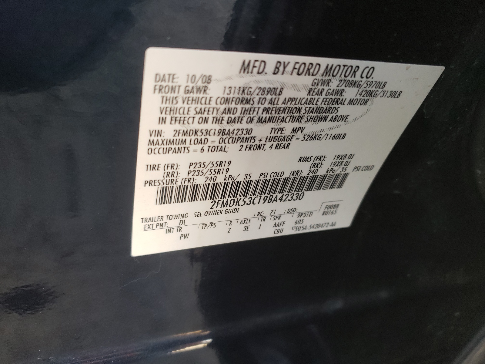 2FMDK53C19BA42330 2009 Ford Flex Limited