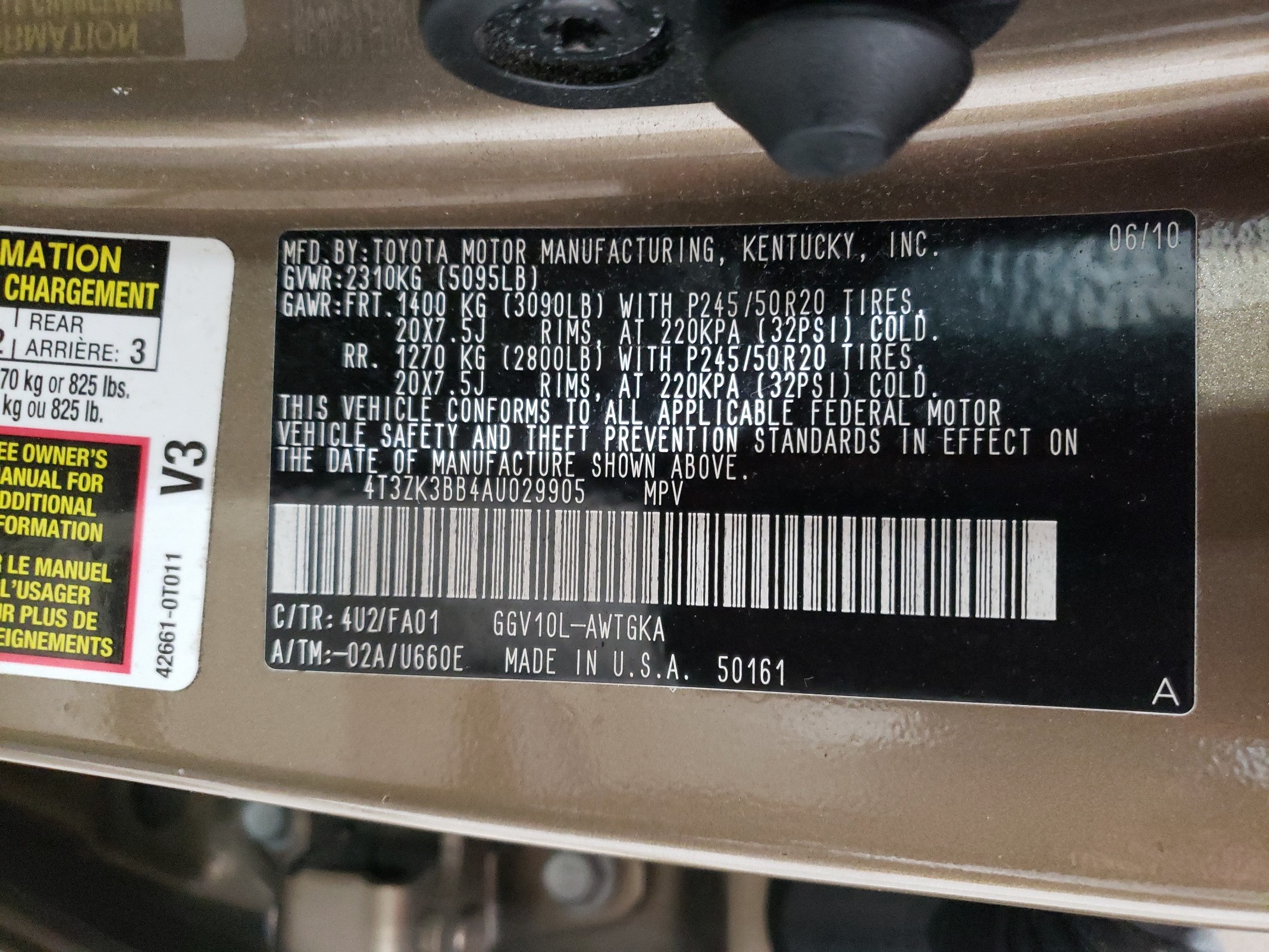 4T3ZK3BB4AU029905 2010 Toyota Venza