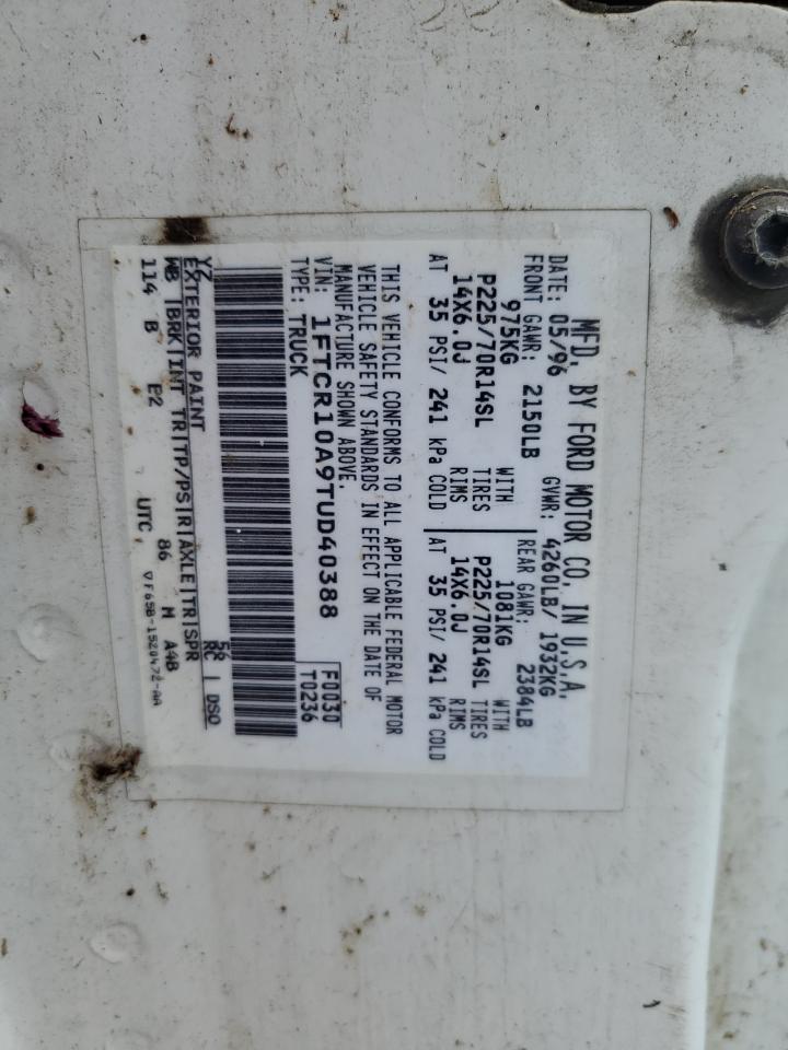 1996 Ford Ranger VIN: 1FTCR10A9TUD40388 Lot: 86070214