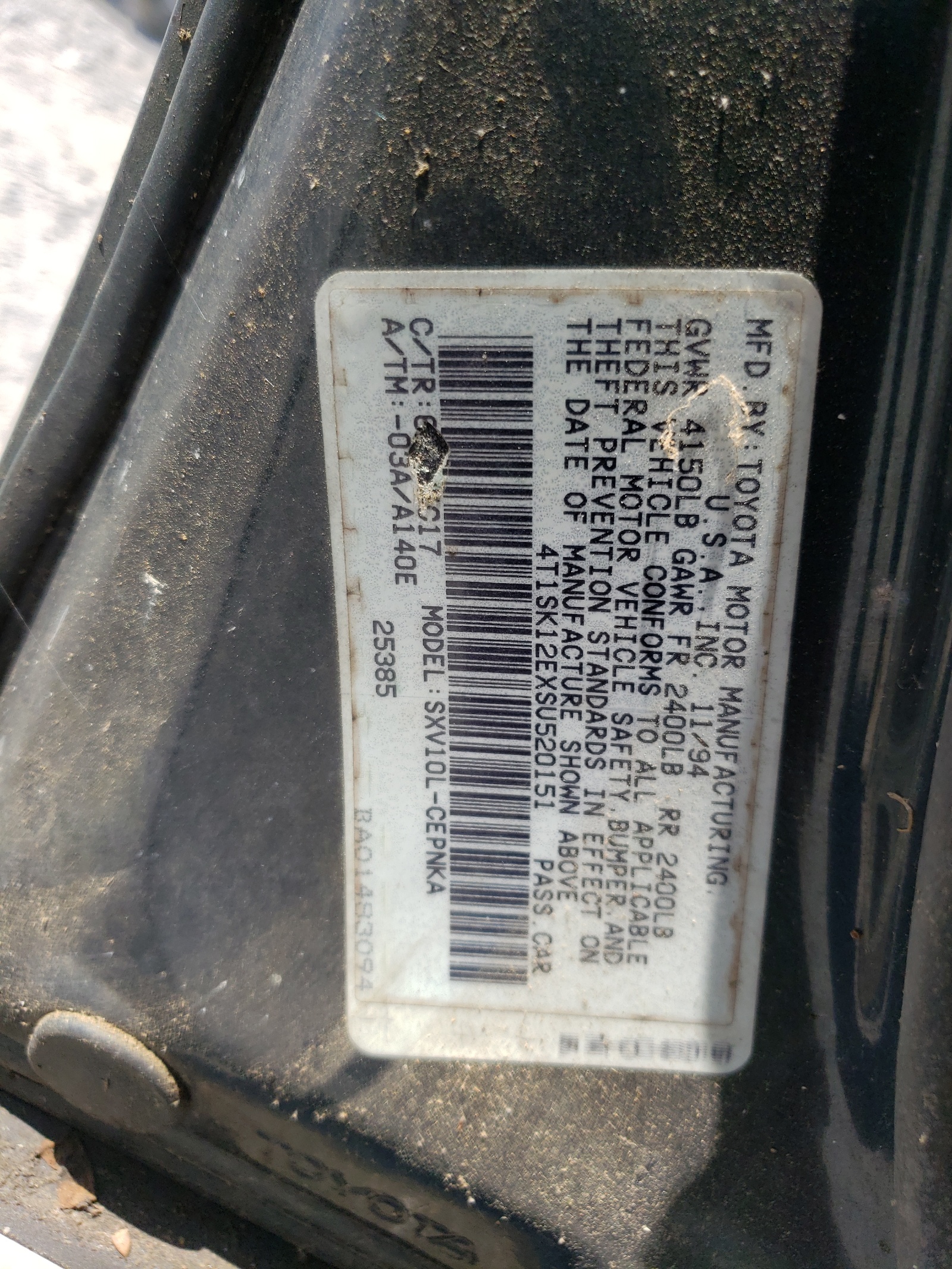 4T1SK12EXSU520151 1995 Toyota Camry Le