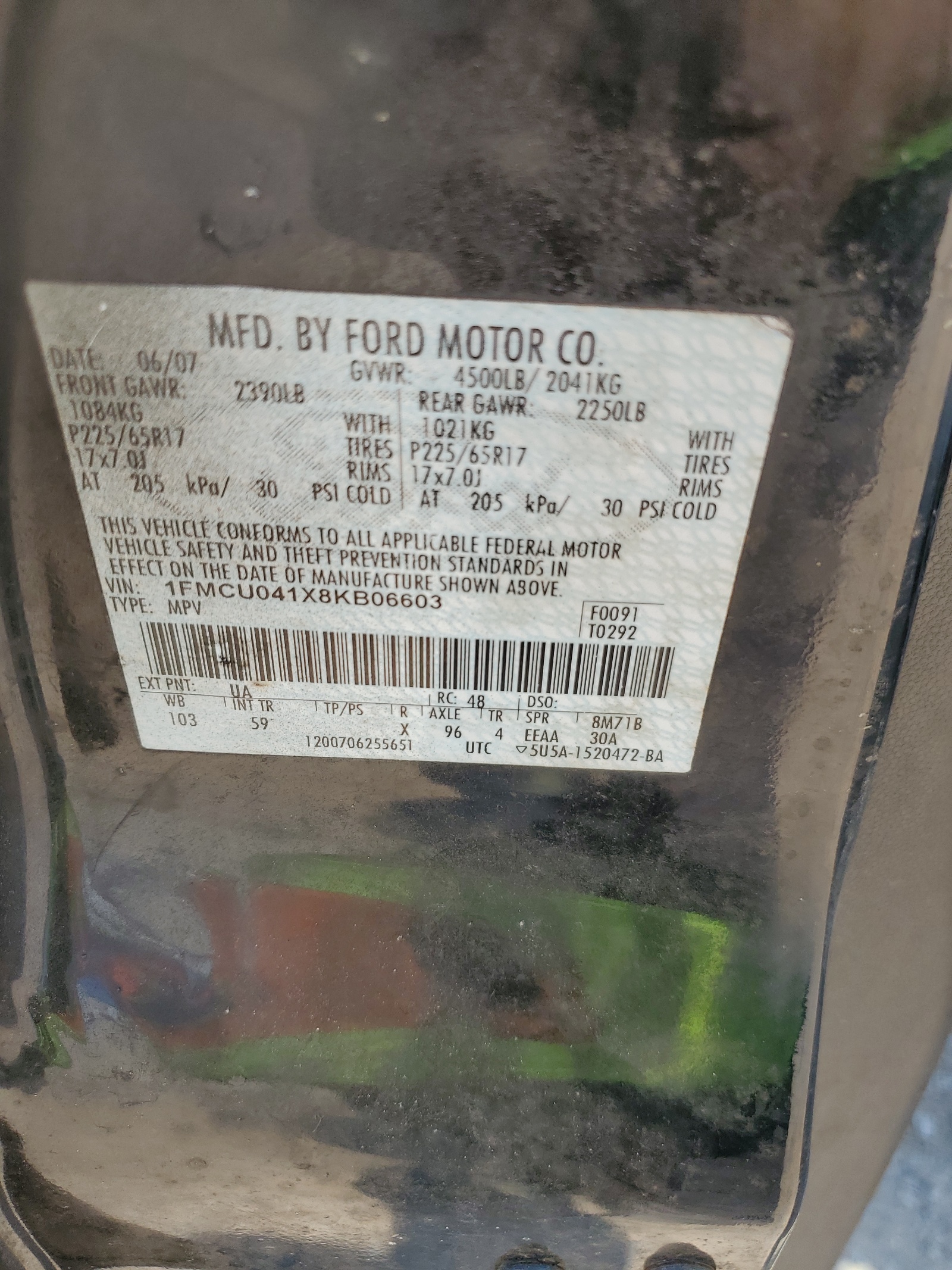 1FMCU041X8KB06603 2008 Ford Escape Limited