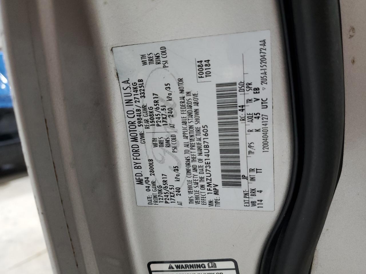 2004 Ford Explorer Xlt VIN: 1FMZU73E14UB71605 Lot: 67959074