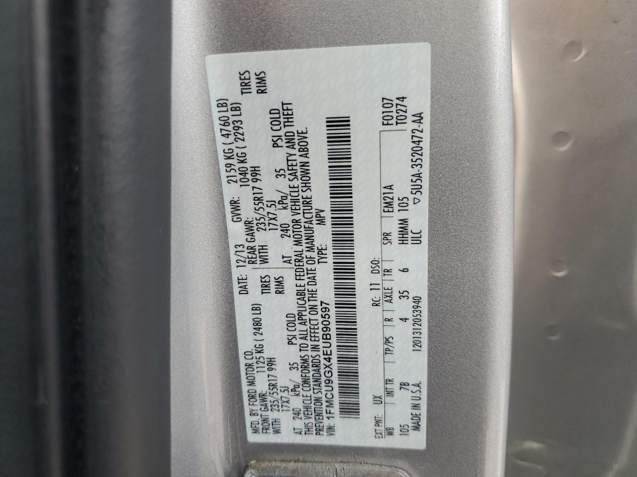 2014 Ford Escape Se VIN: 1FMCU9GX4EUB90597 Lot: 67076204