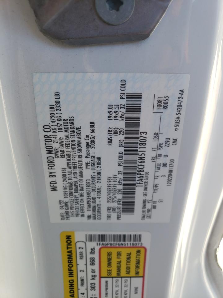 2022 Ford Mustang Gt VIN: 1FA6P8CF6N5118073 Lot: 68179384