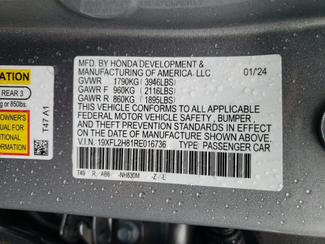 19XFL2H81RE016736 2024 Honda Civic Sport 19XFL2H81RE016736 2024 Honda Civic Sport