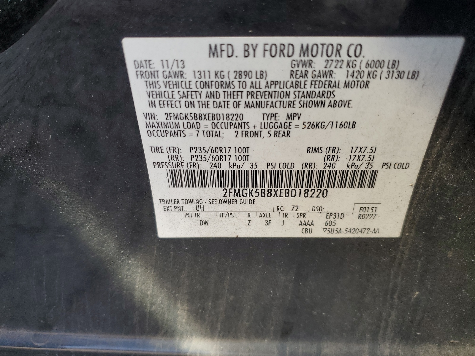 2FMGK5B8XEBD18220 2014 Ford Flex Se