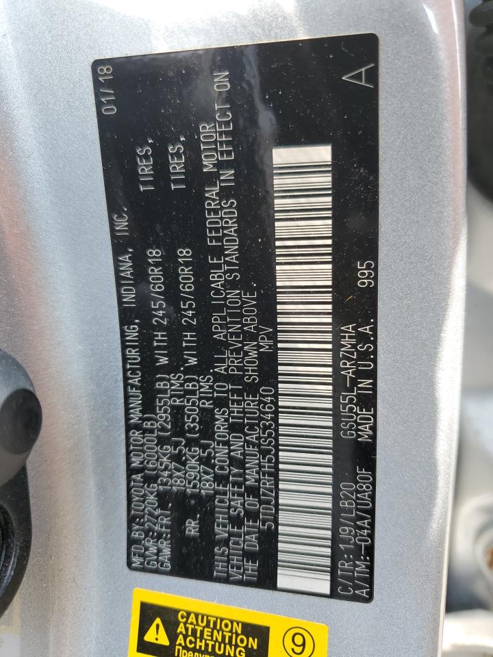 2018 Toyota Highlander Se VIN: 5TDJZRFH5JS534640 Lot: 67287024