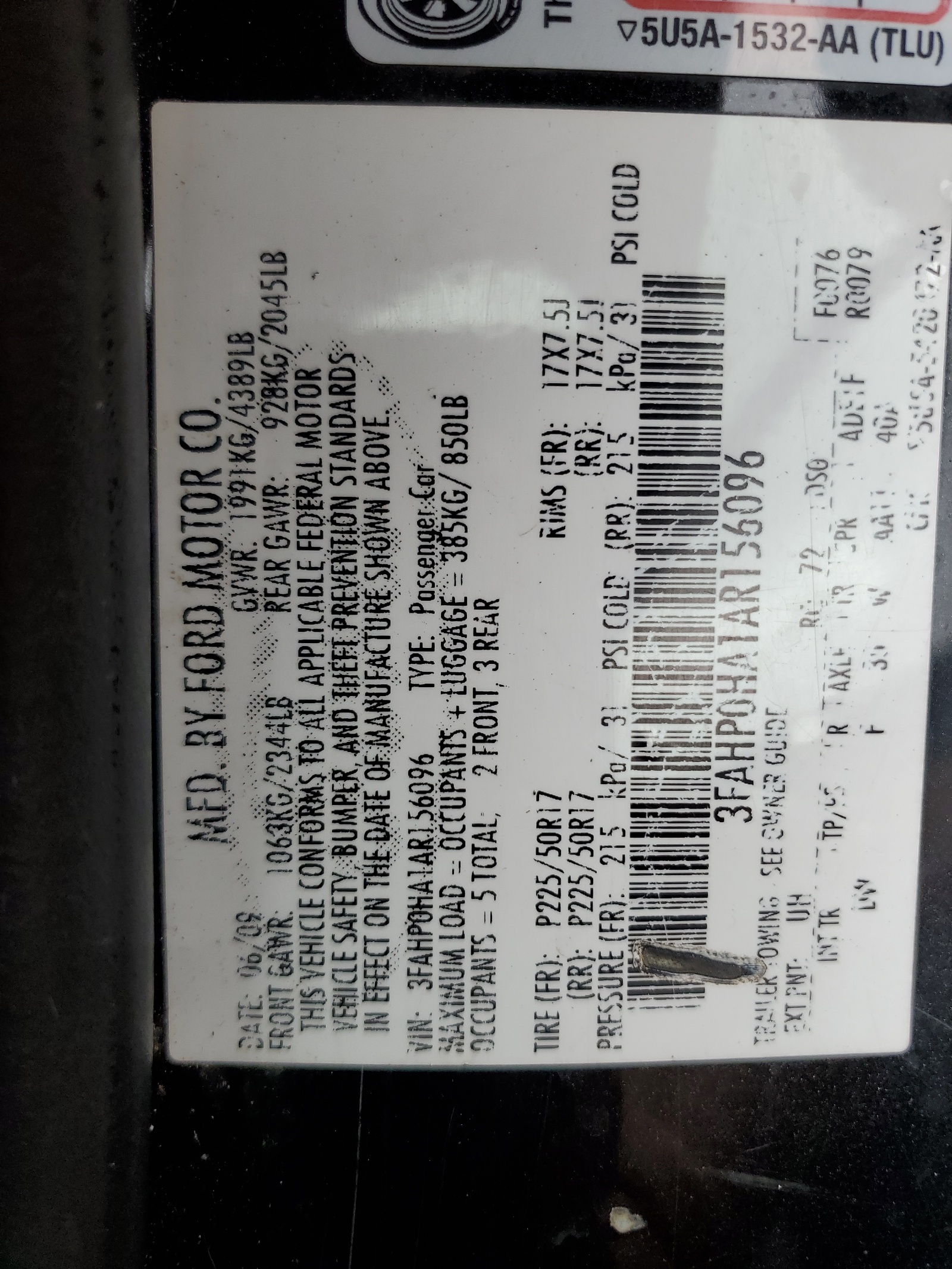 3FAHP0HA1AR156096 2010 Ford Fusion Se