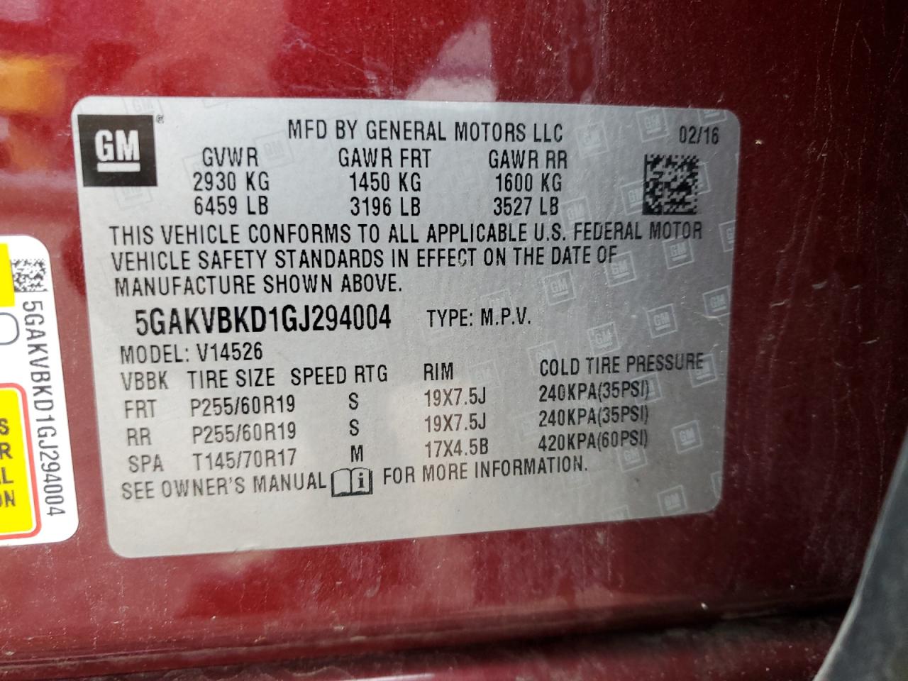 2016 Buick Enclave VIN: 5GAKVBKD1GJ294004 Lot: 66744244