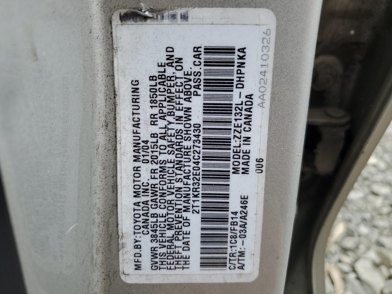 2004 Toyota Corolla Matrix Xr VIN: 2T1KR32E04C273430 Lot: 66565514