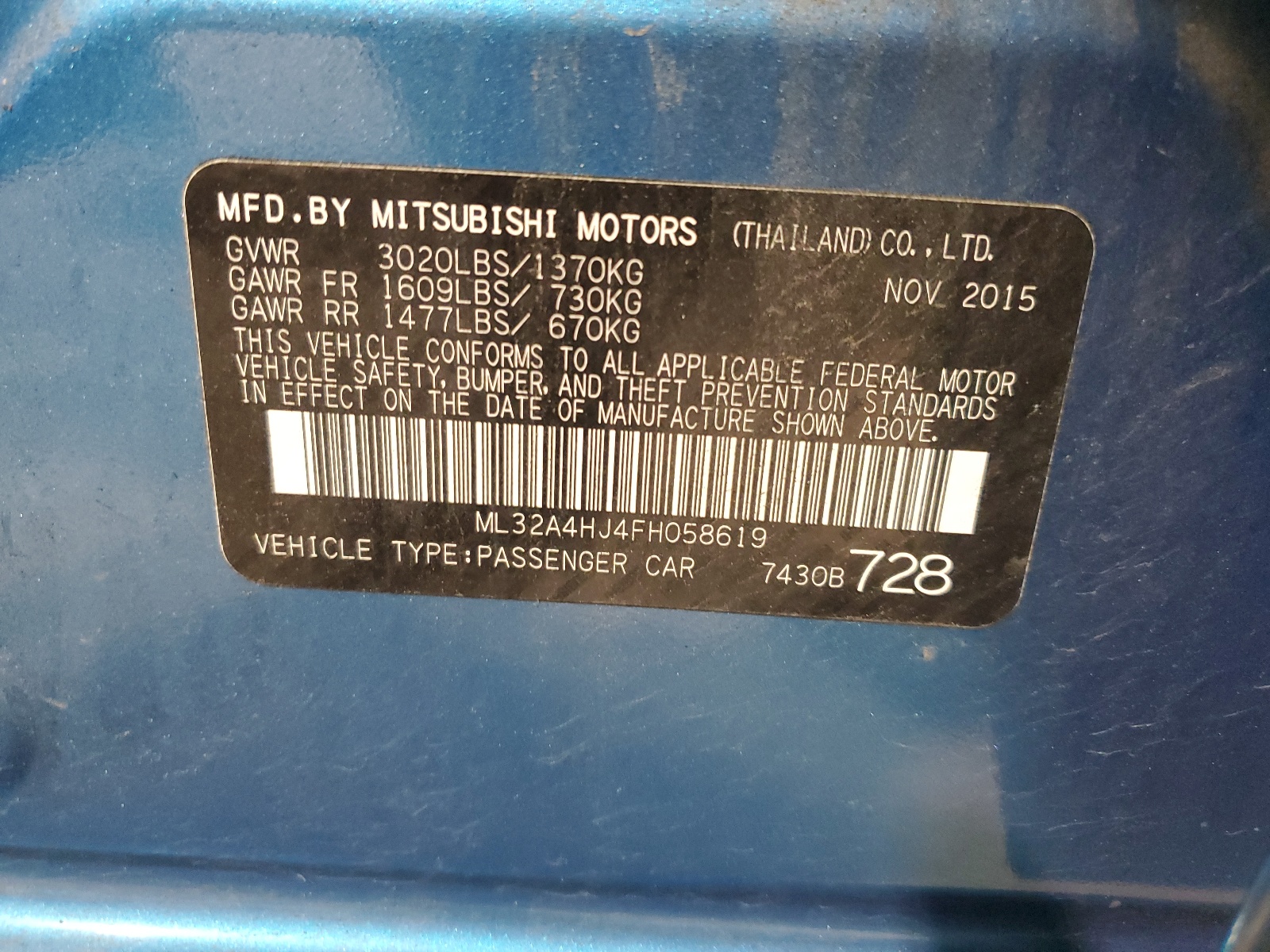 ML32A4HJ4FH058619 2015 Mitsubishi Mirage Es