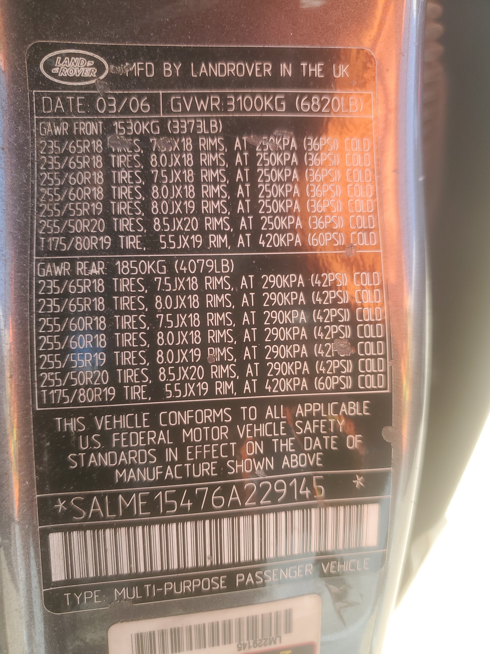 SALME15476A229145 2006 Land Rover Range Rover Hse